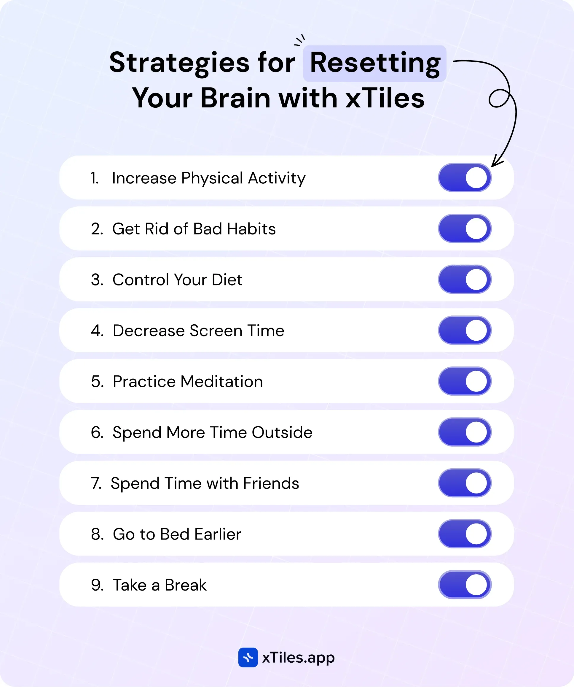 Strategies for resetting your brain with xTiles — illustration