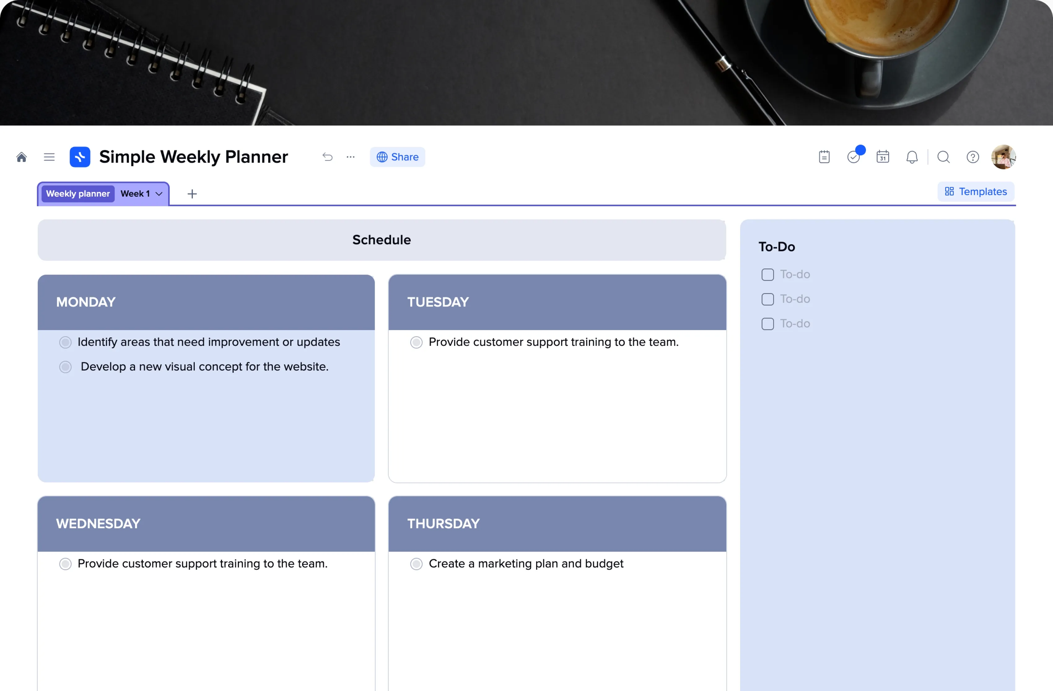 Simple Weekly Planner template preview