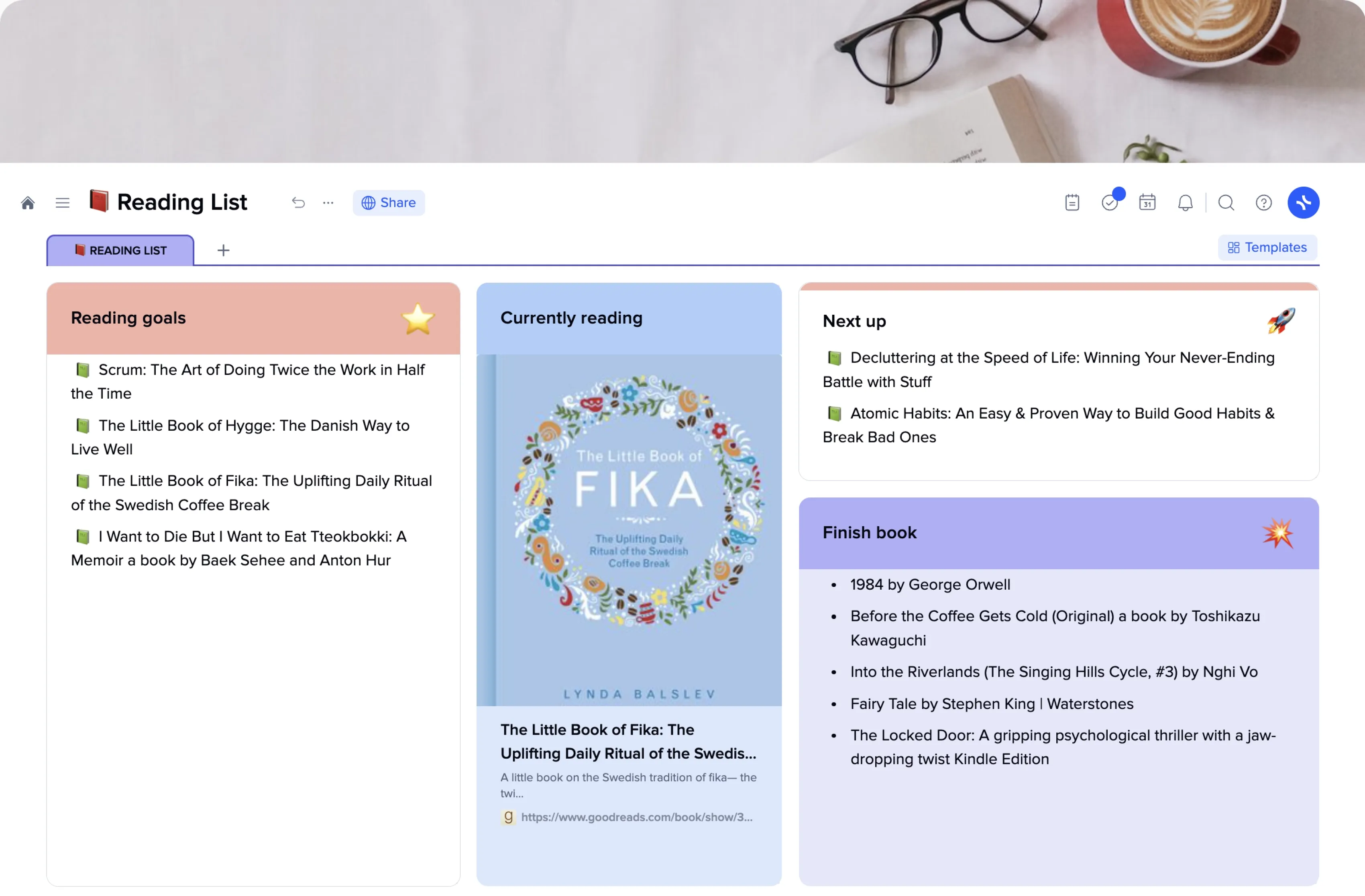 Reading List template preview