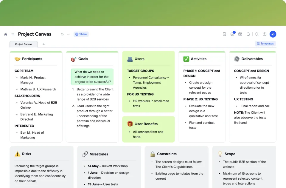 Project Canvas template preview