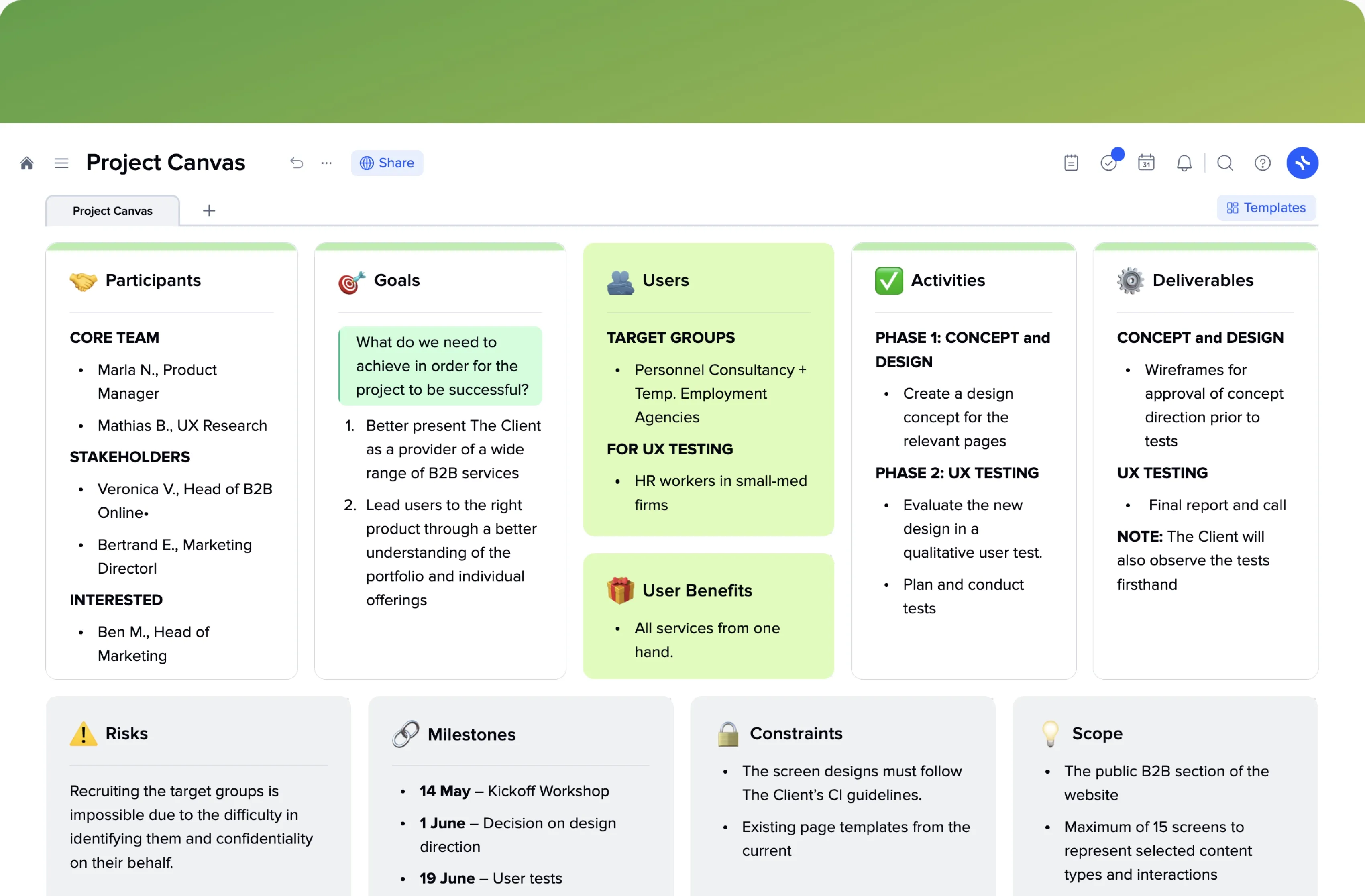 Project Canvas template preview