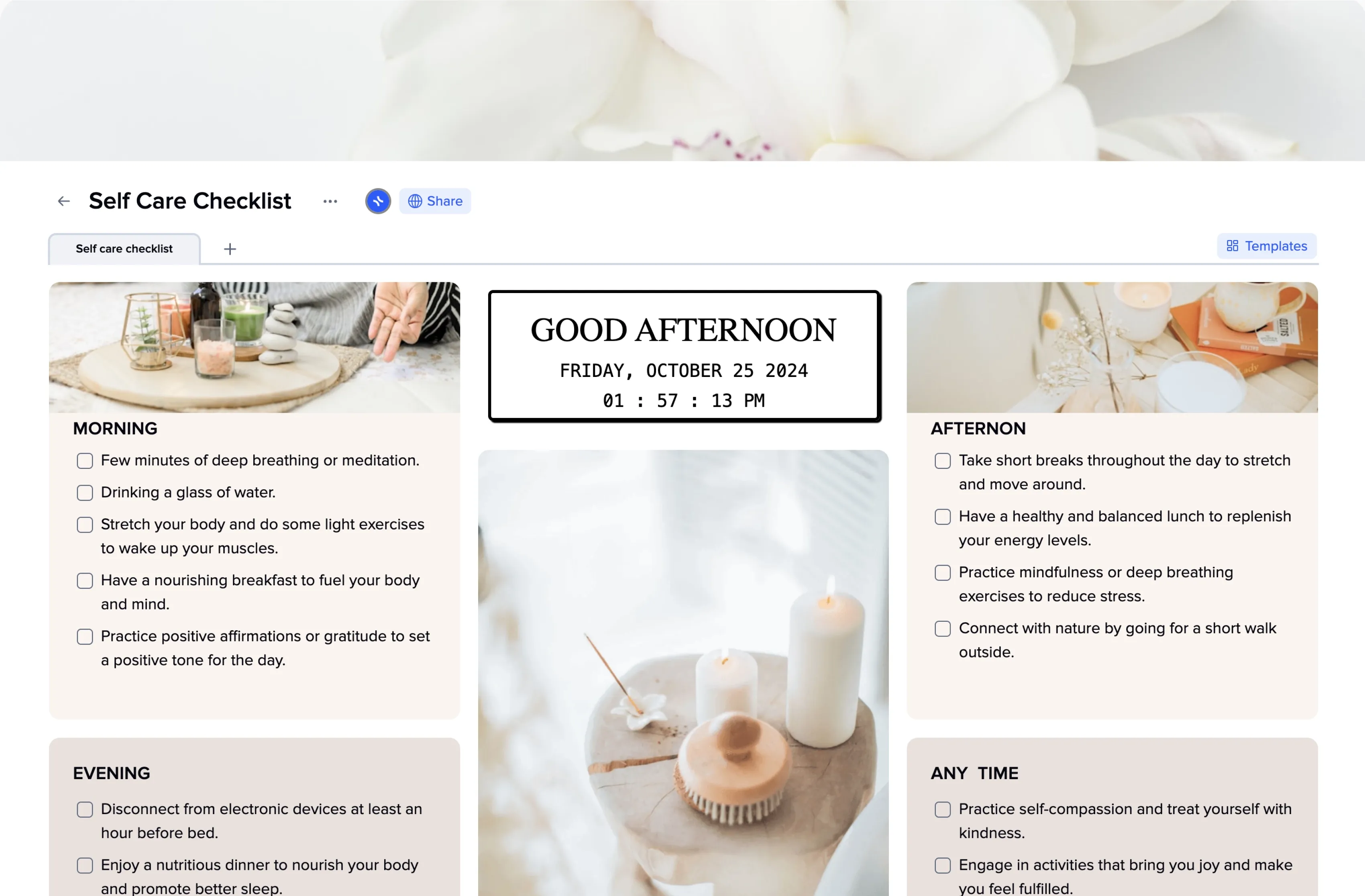 Self-Care Checklist template preview