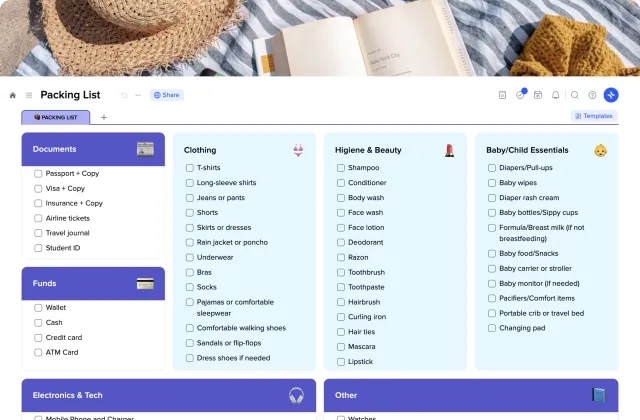 Packing List template preview