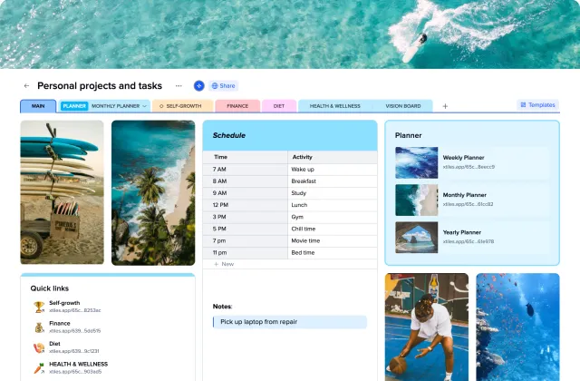 Personal, projects and tasks template preview