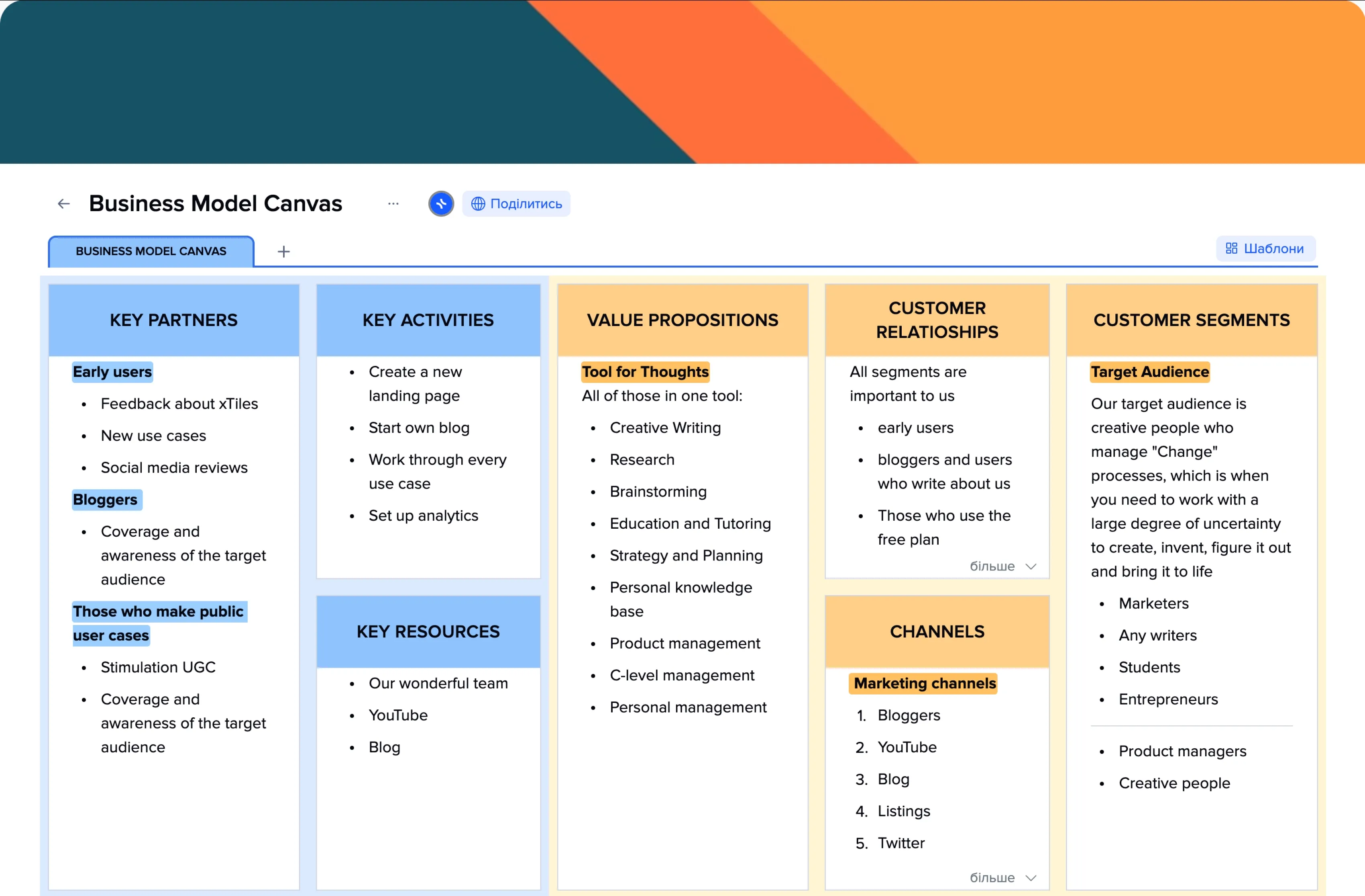 Business Model Canvas template preview