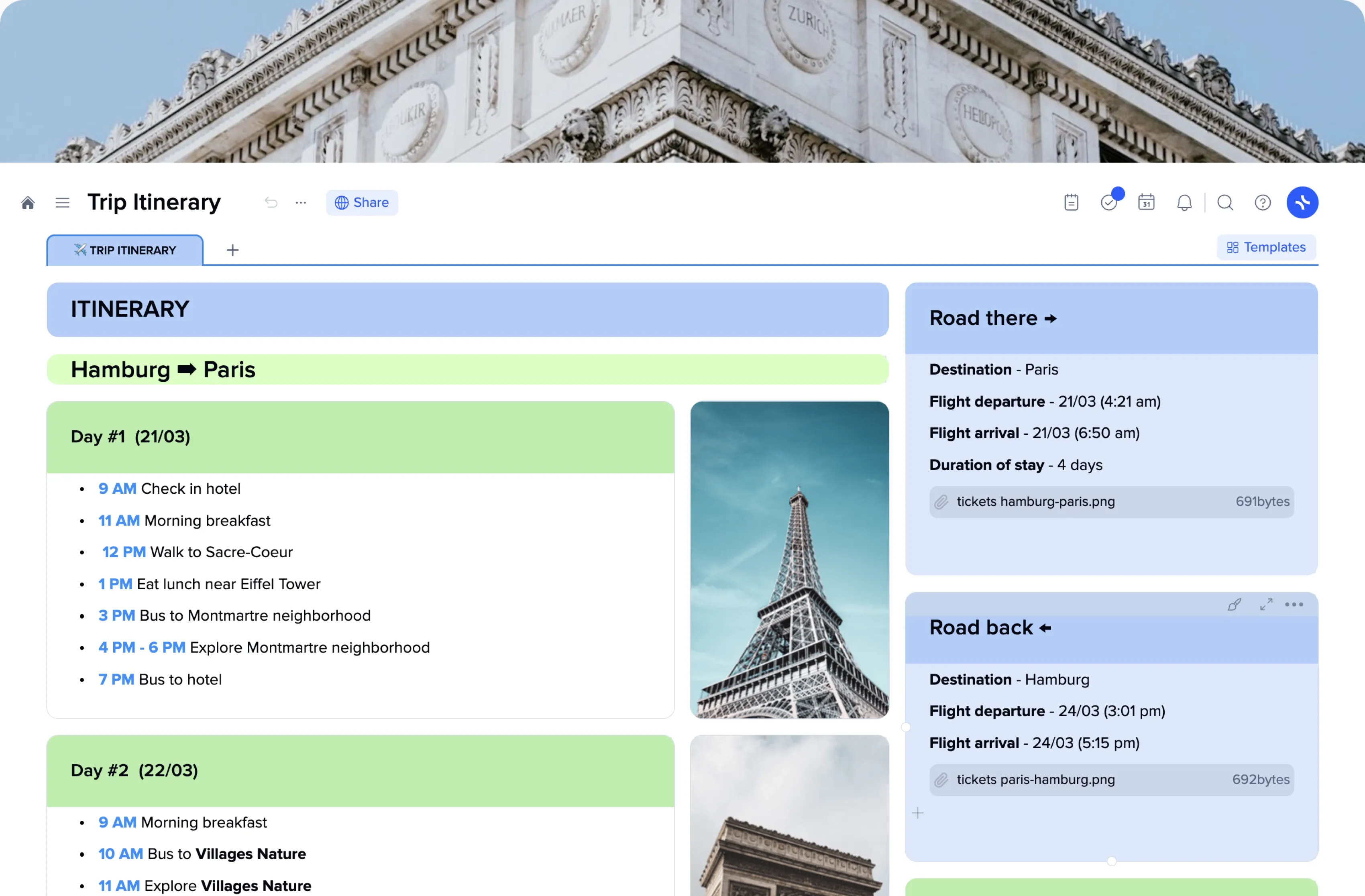 Trip Itinerary template preview