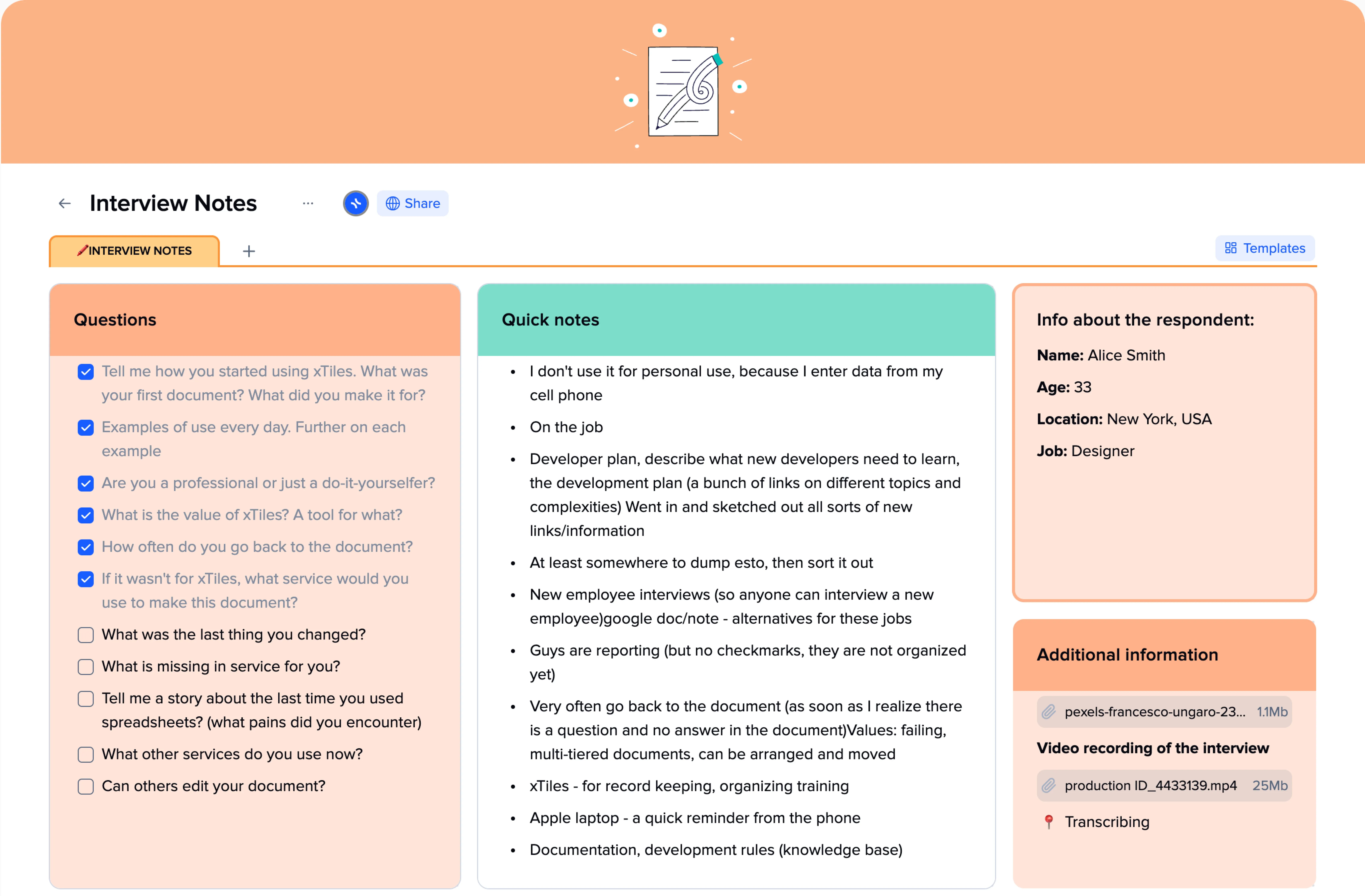 Interview Notes template preview