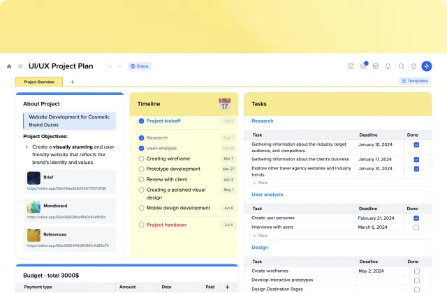 UI/UX project plan template preview