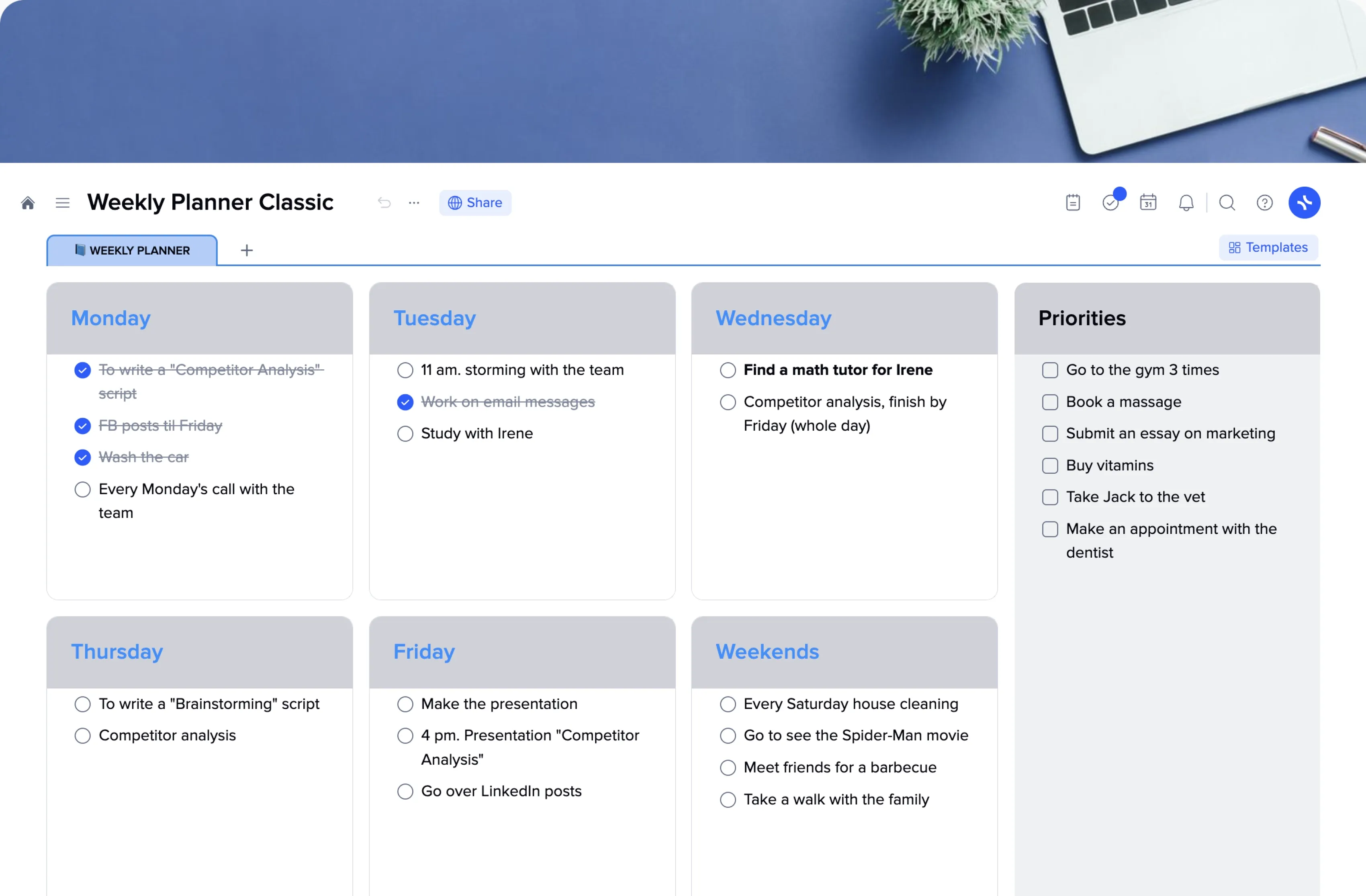 xTiles Weekly Planner Classic template preview