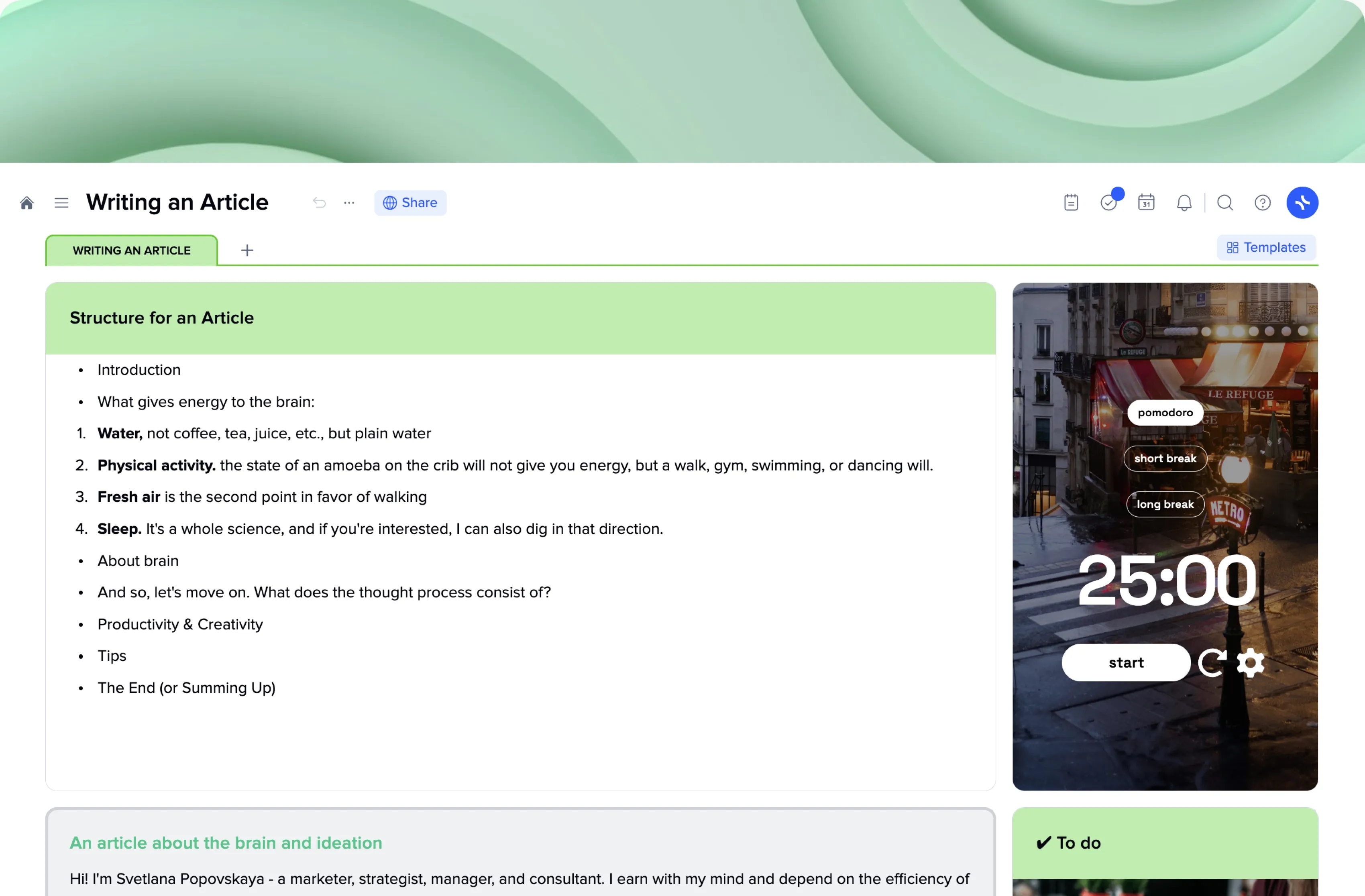 Writing an Article template preview