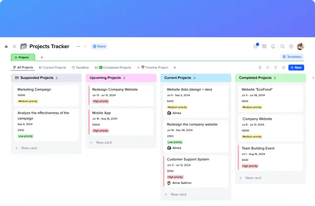 Projects Tracker template preview