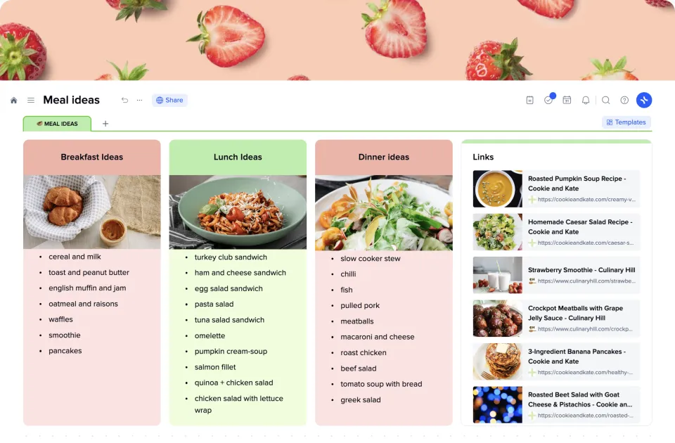 Meal ideas template preview