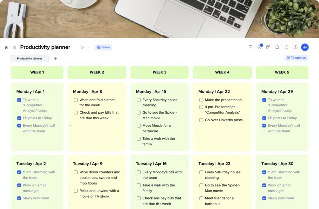 Productivity Planner template preview