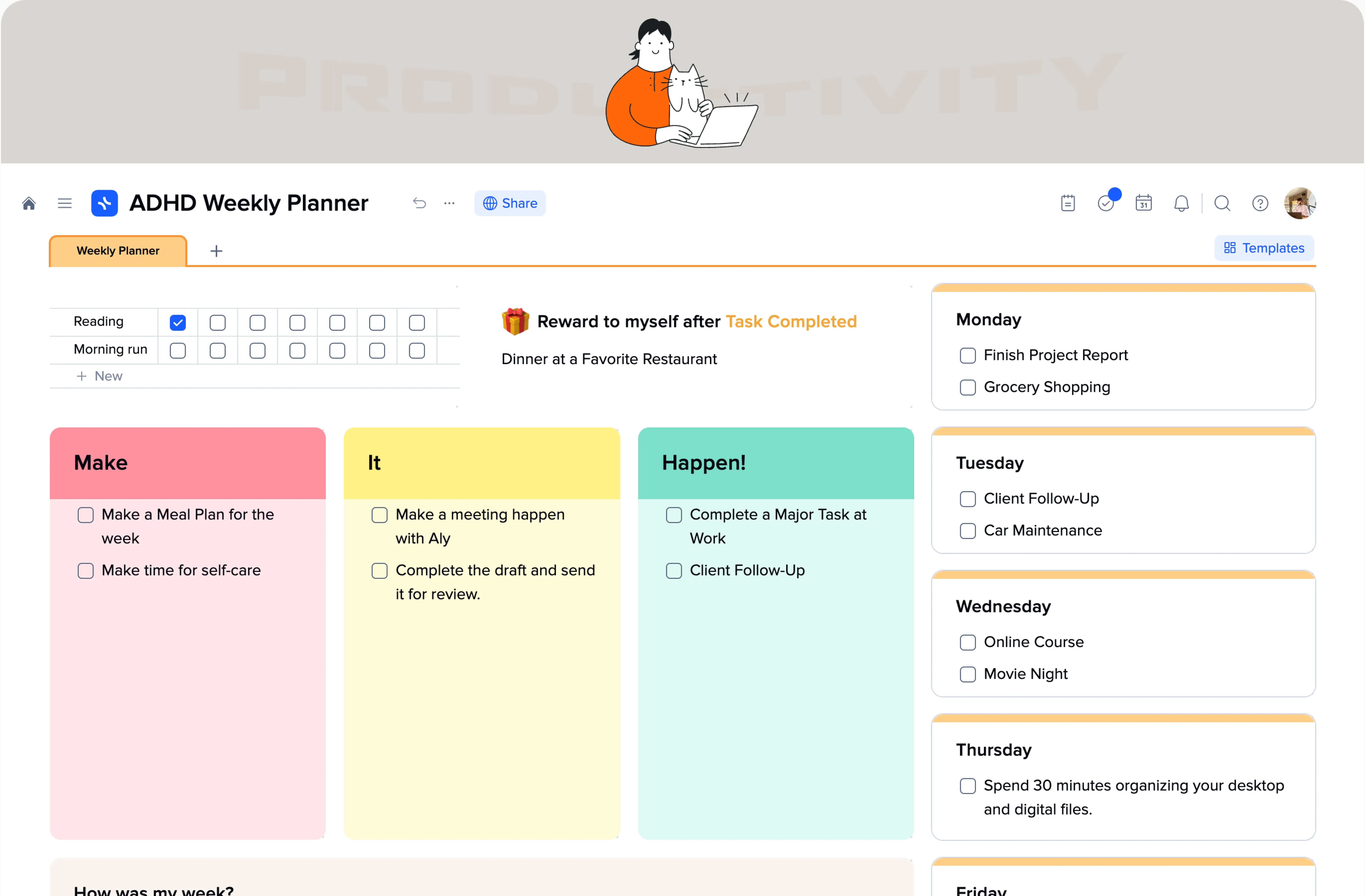 ADHD Weekly Planner template preview