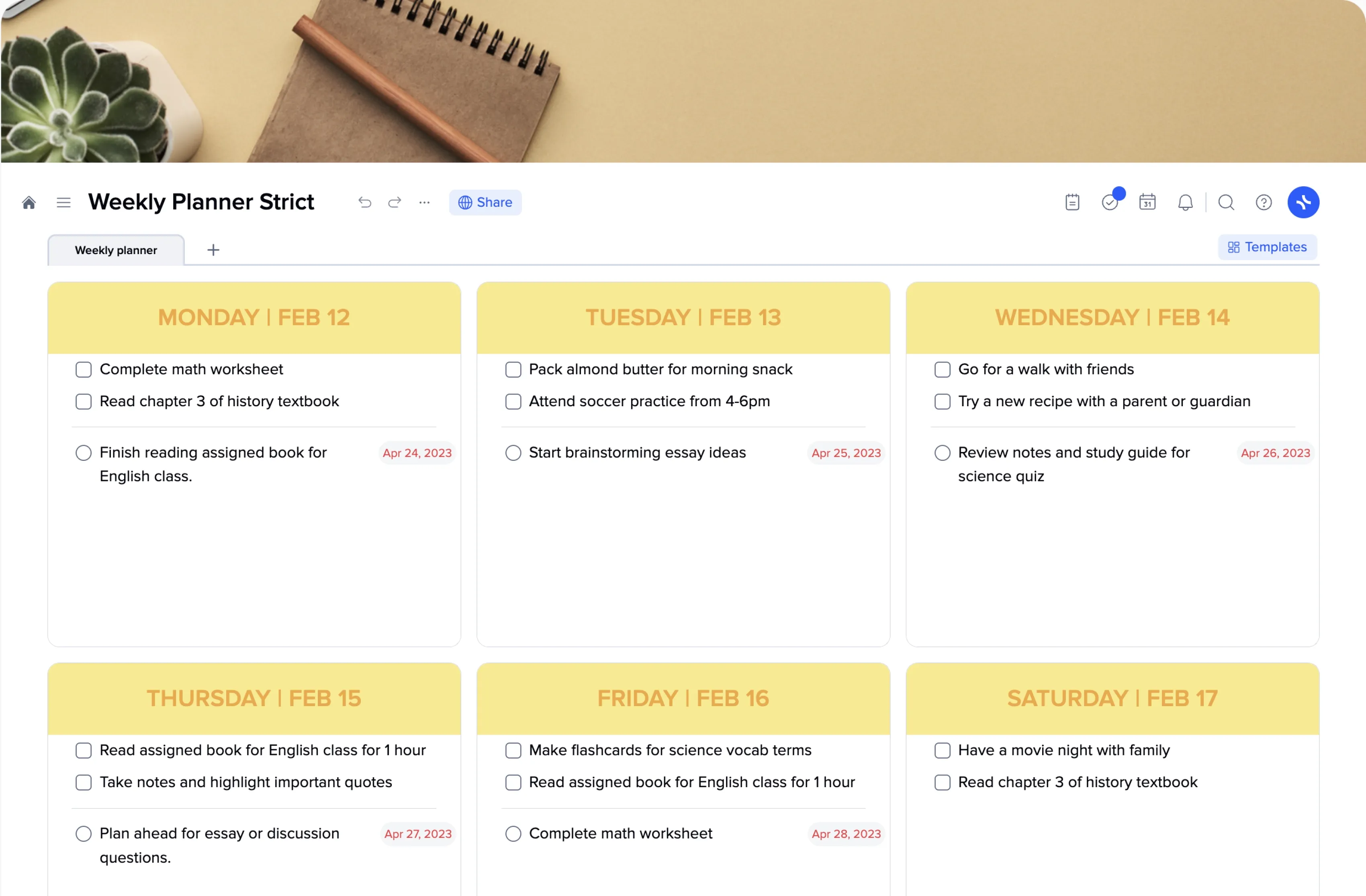 Weekly Planner Strict template preview
