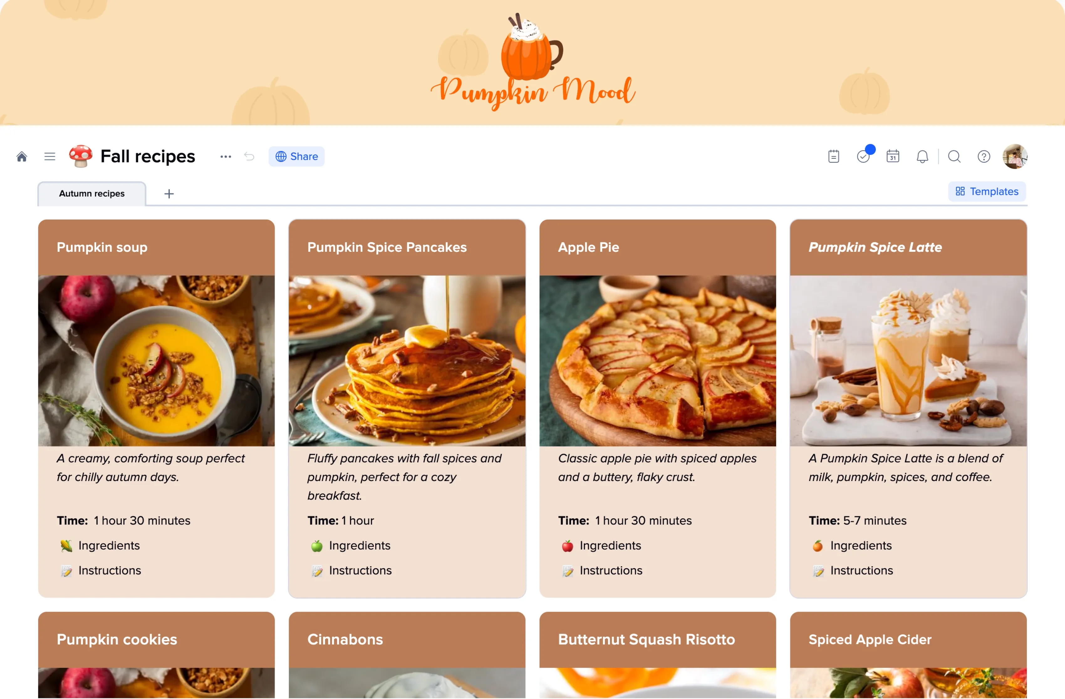 Fall recipes template preview