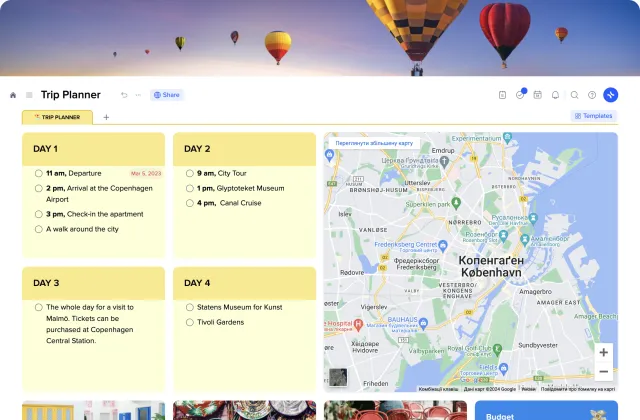 Trip Planner template preview