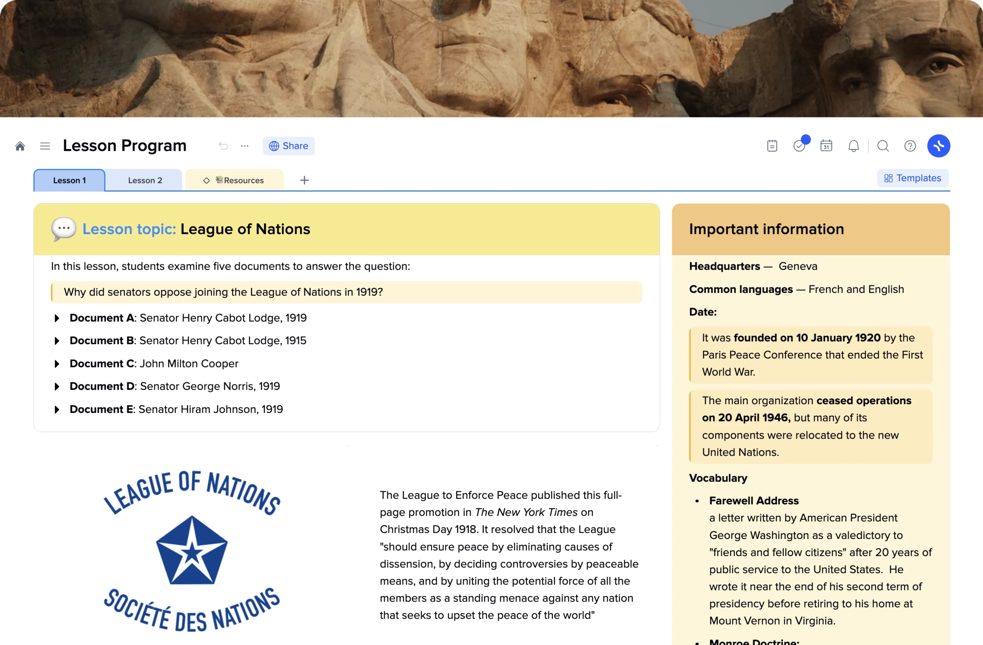 Lesson Program template preview