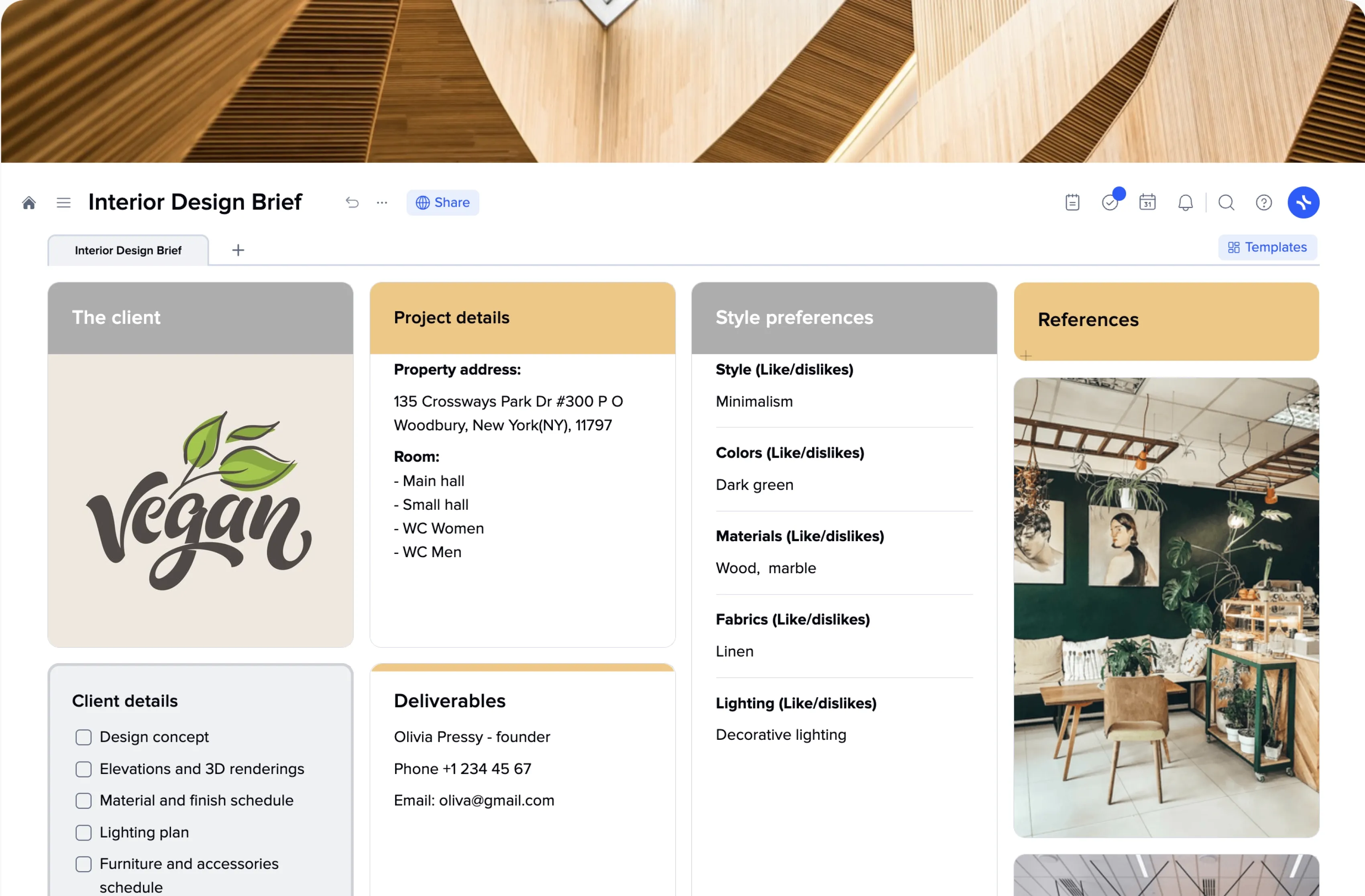 Interior design brief template preview
