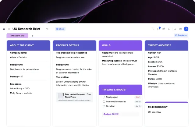 UX Research Brief template preview