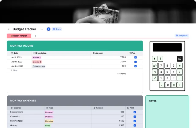 Budget Tracker template preview