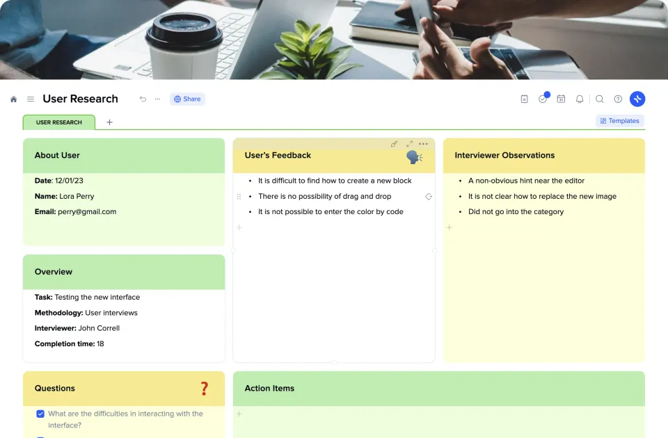 User Research template preview