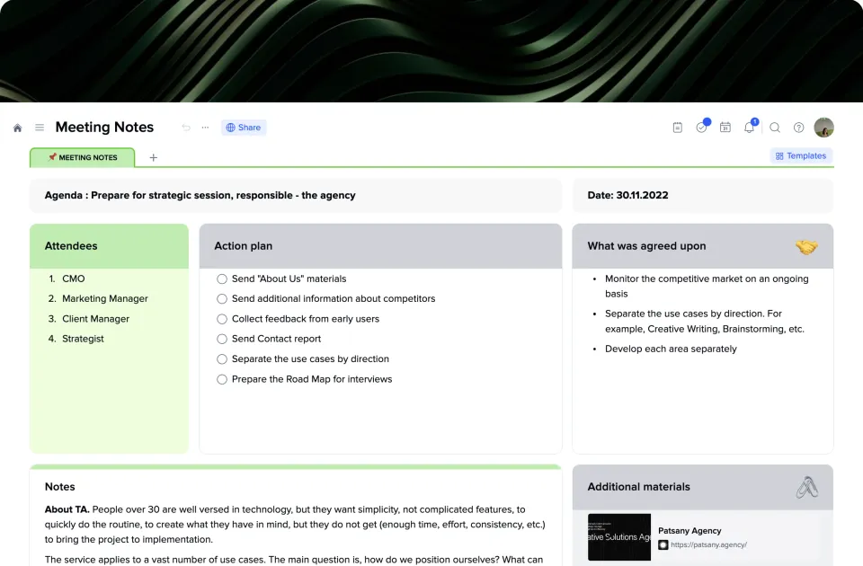 Meeting Notes template preview