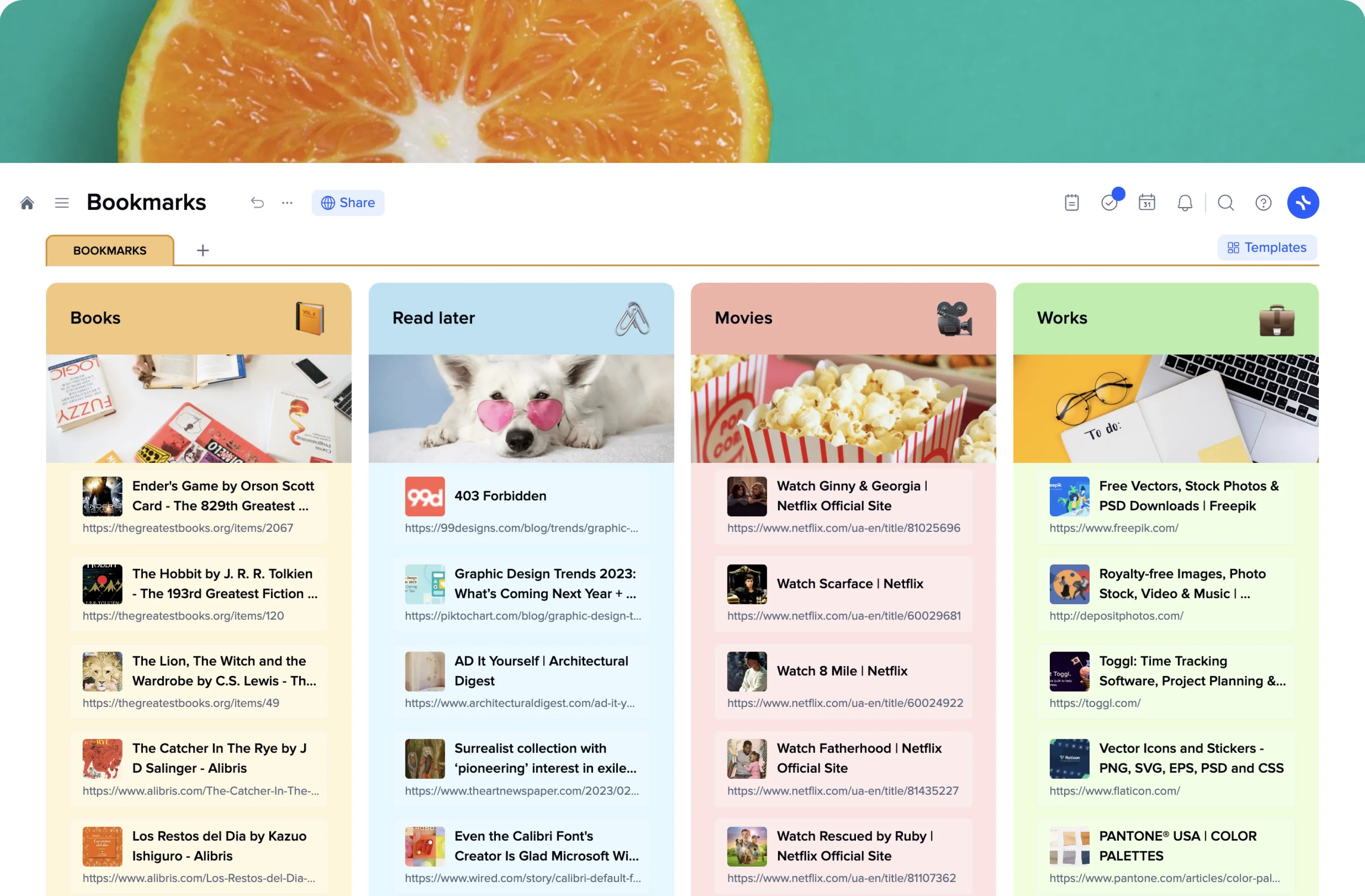 Bookmarks template preview
