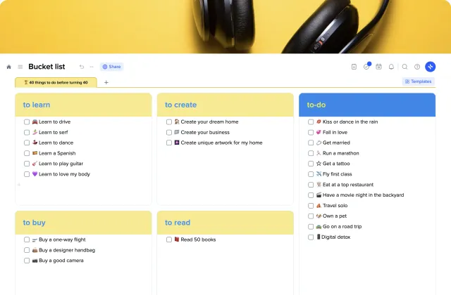 Bucket List template preview