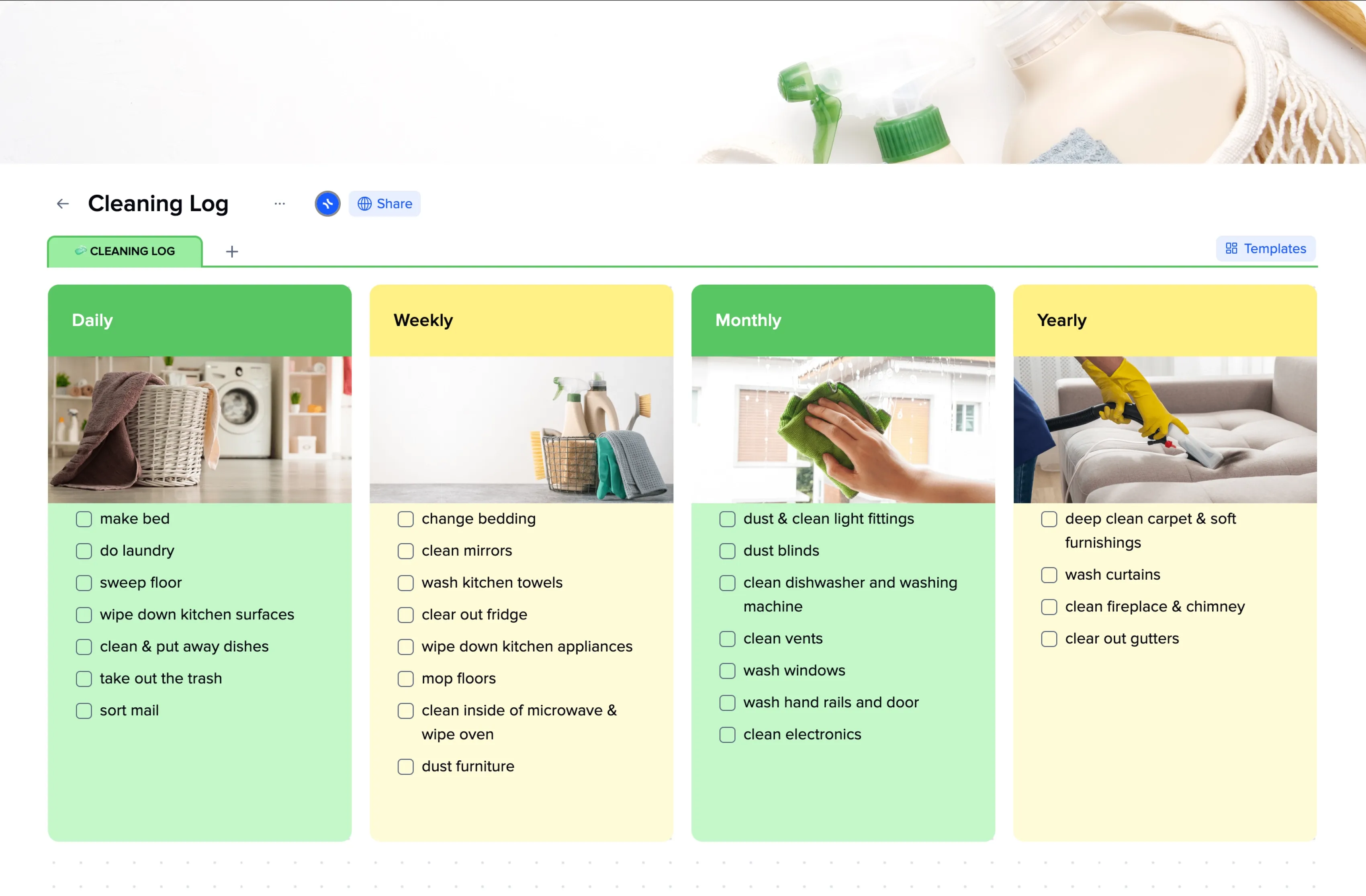 Cleaning Log template preview