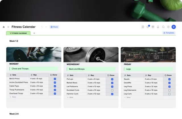 Fitness calendar template preview