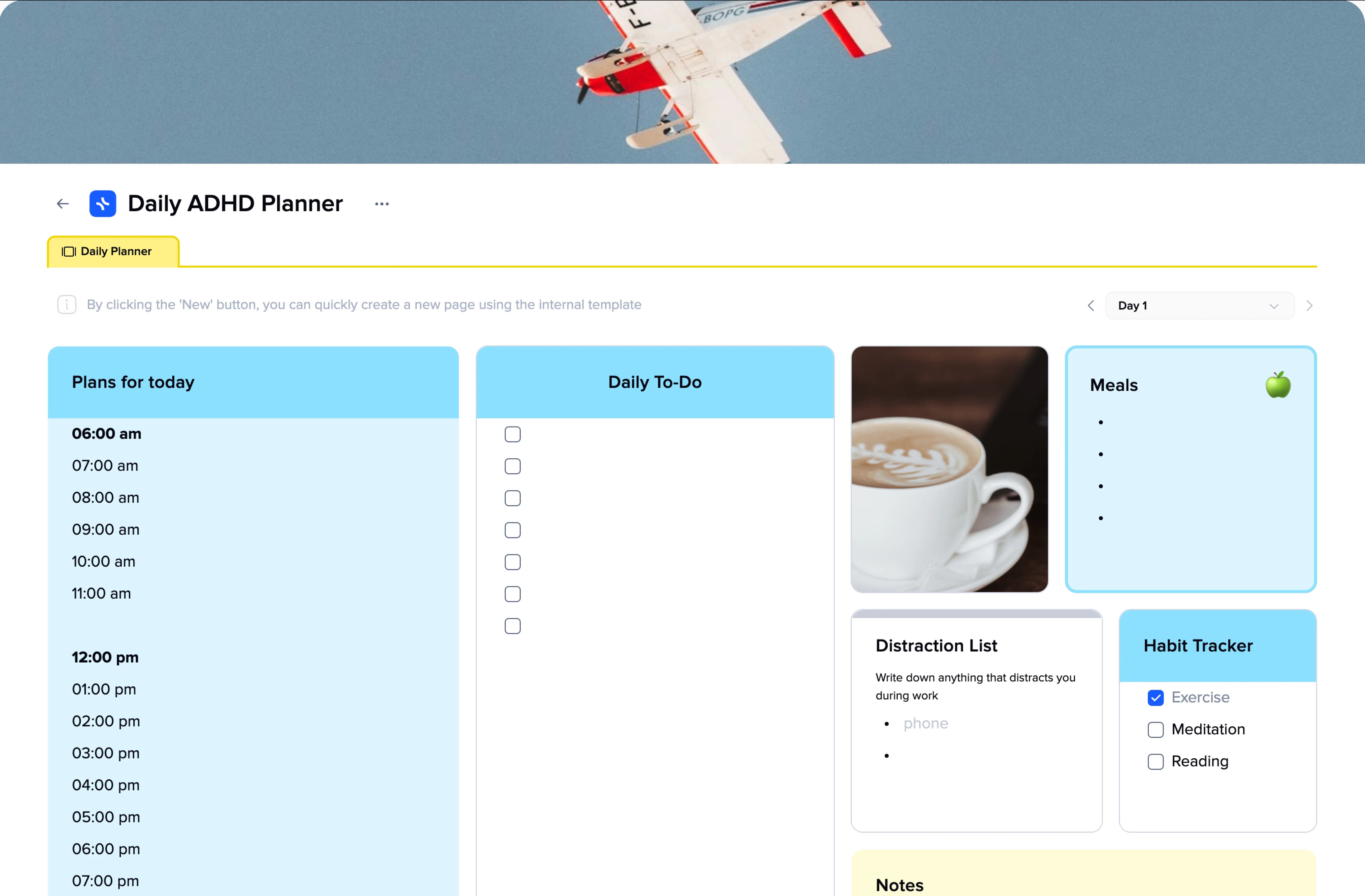 Daily ADHD Planner template preview