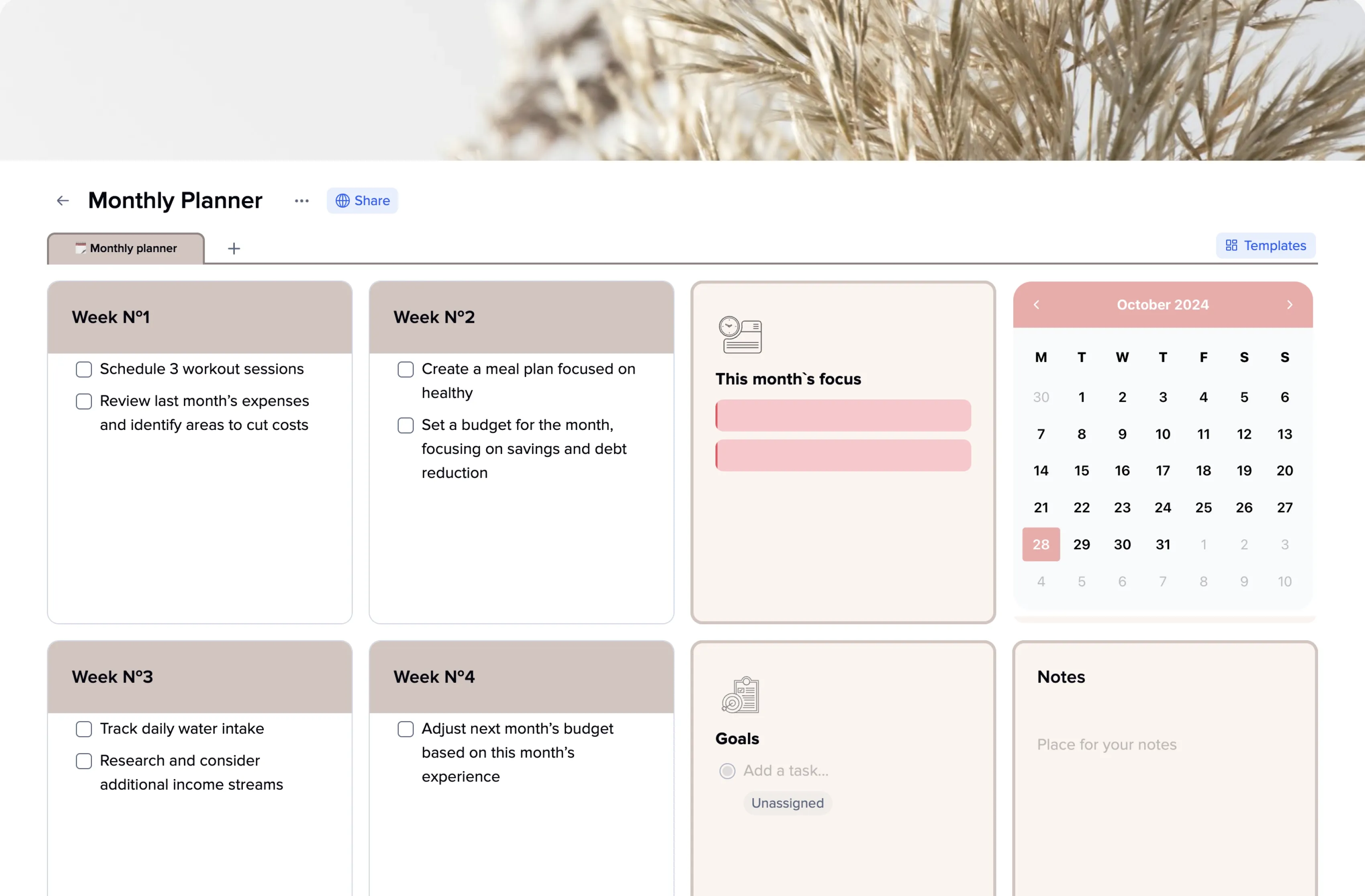 Monthly planner template preview