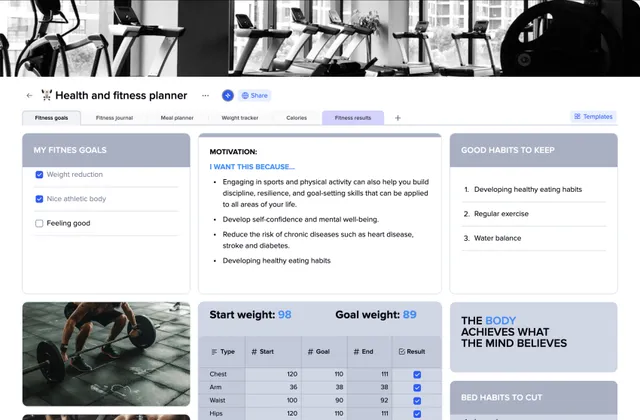Health and fitness planner template preview