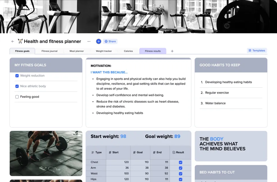 Health and fitness planner template preview