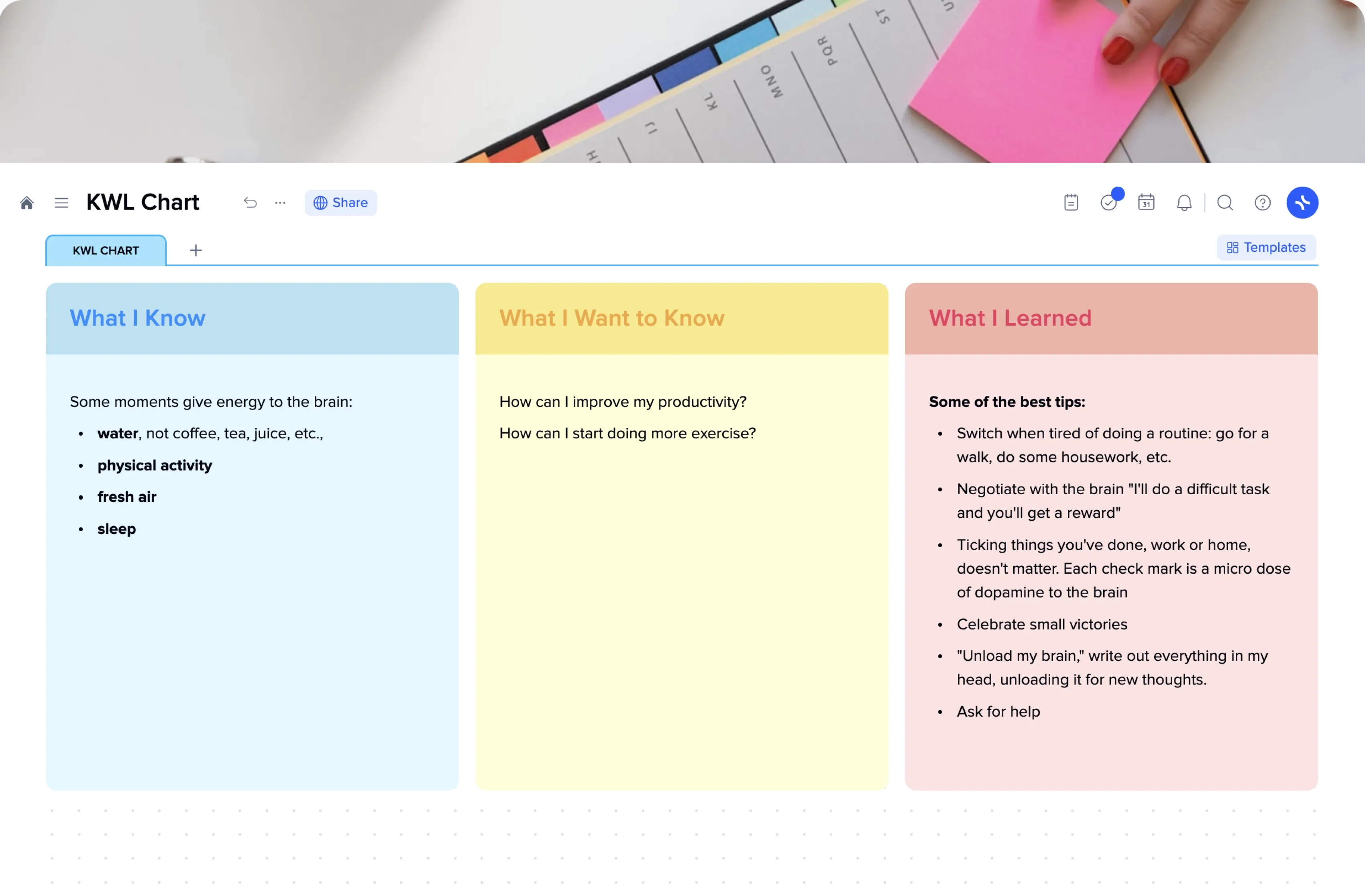 KWL Chart template preview