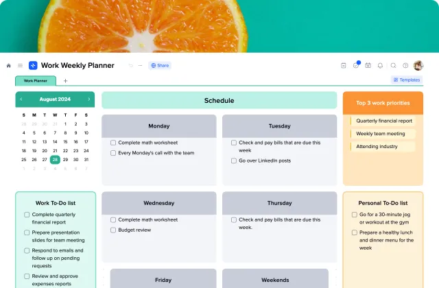 Work Weekly Planner template preview