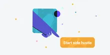 Illustration of a hand tapping a card labelled Start side hustle