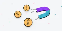 Illustration of a magnet attracting dollar coins