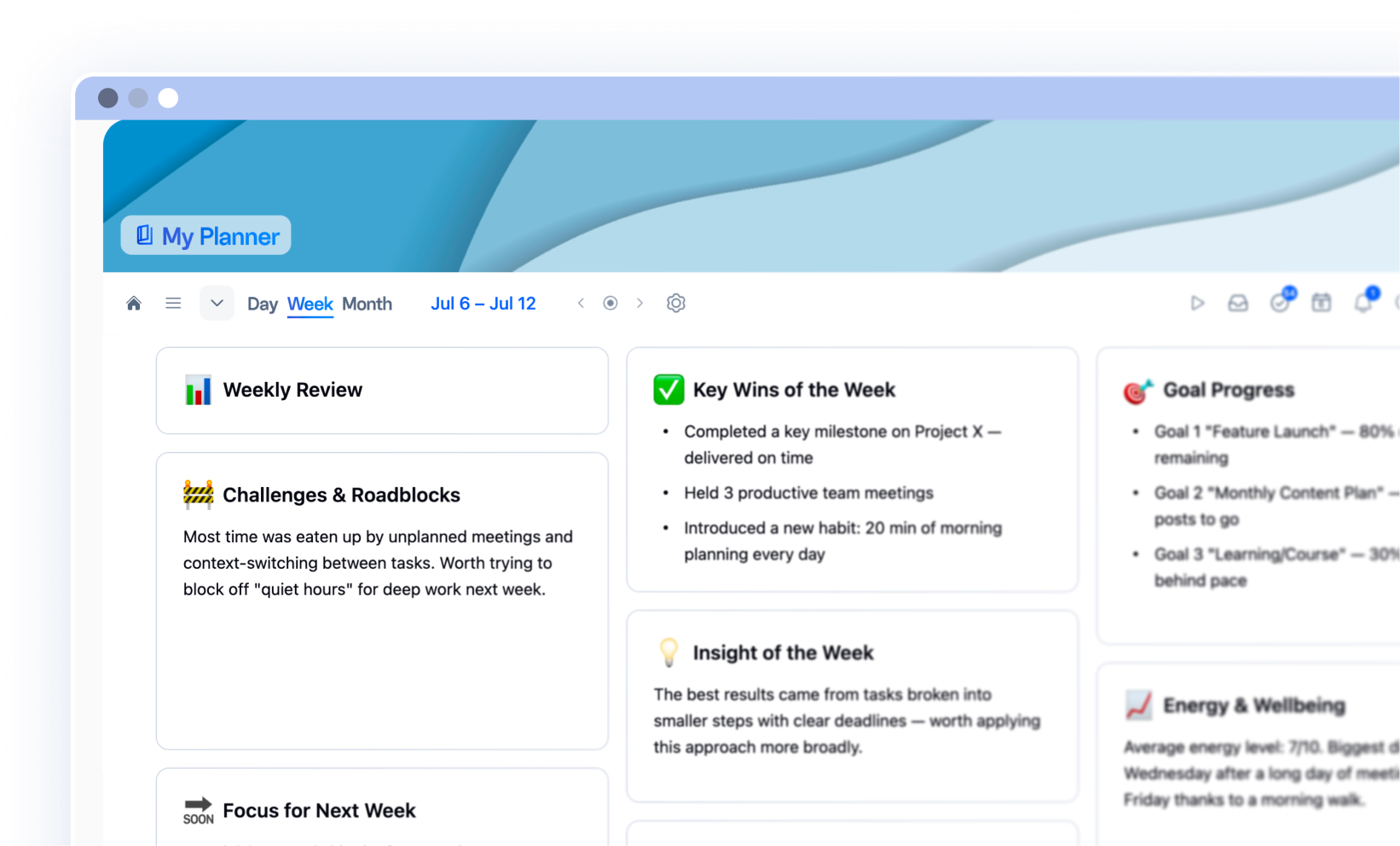 xTiles Weekly Review workflow preview
