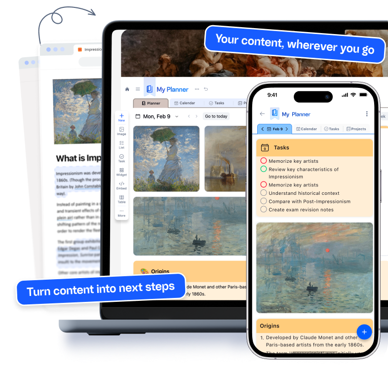 Your clipped content becomes part of your workspace